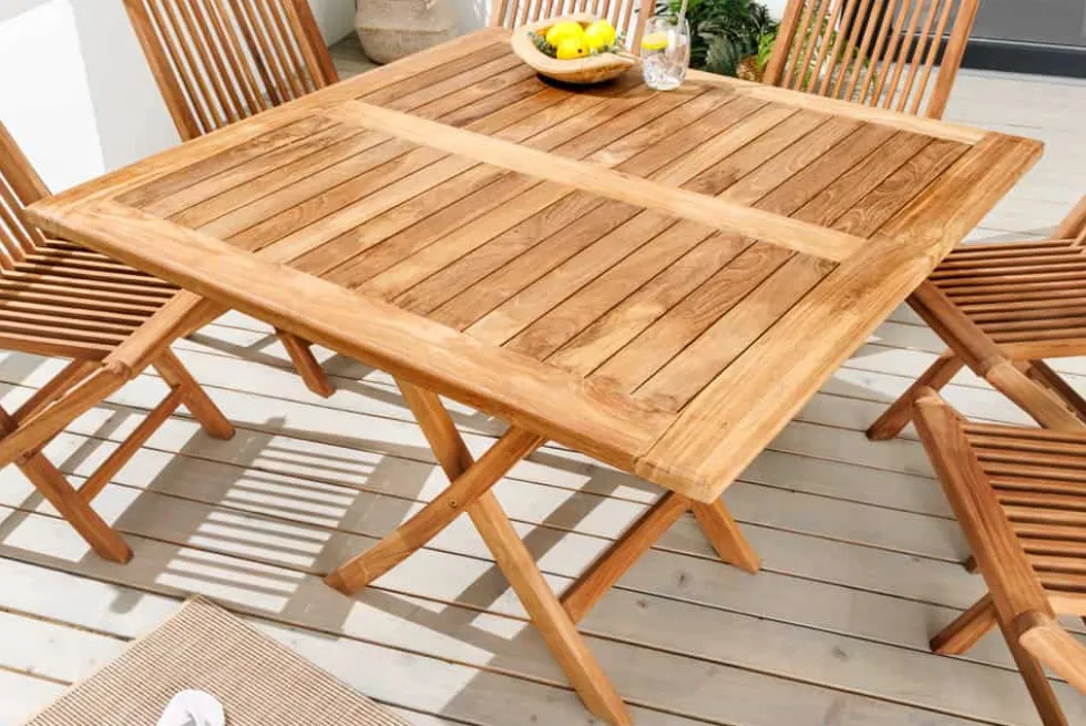 Massiver Esstisch EMPIRE TEAK 100cm natur Teakholz klappbar