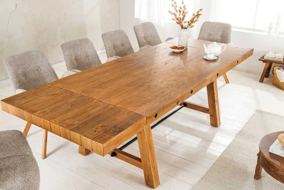 Massiver Esstisch FINCA 165-240cm vintage braun verlängerbar recyceltes Pinienholz