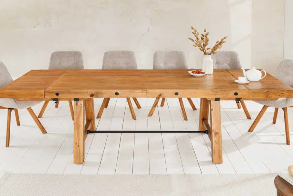 Massiver Esstisch FINCA 165-240cm vintage braun verlängerbar recyceltes Pinienholz