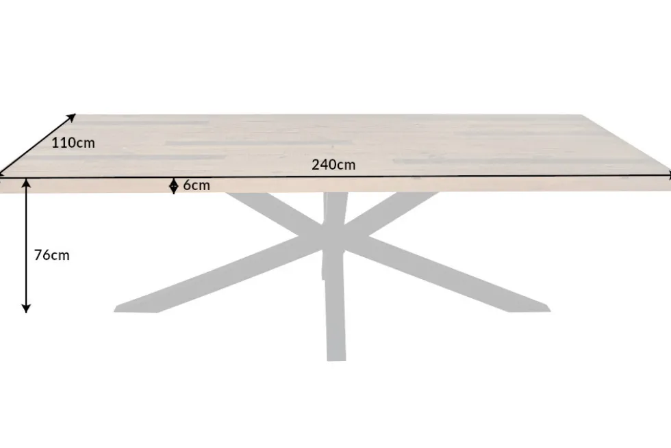Massiver Esstisch GALAXIE 240cm vintage braun recyceltes Pinienholz schwarzes Stahlgestell