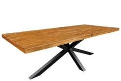 Massiver Esstisch GALAXIE 240cm vintage braun recyceltes Pinienholz schwarzes Stahlgestell