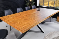 Massiver Esstisch GALAXIE 240cm vintage braun recyceltes Pinienholz schwarzes Stahlgestell