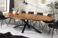 Massiver Esstisch GALAXIE 240cm natur Sheeshamholz oval Sterngestell schwarz