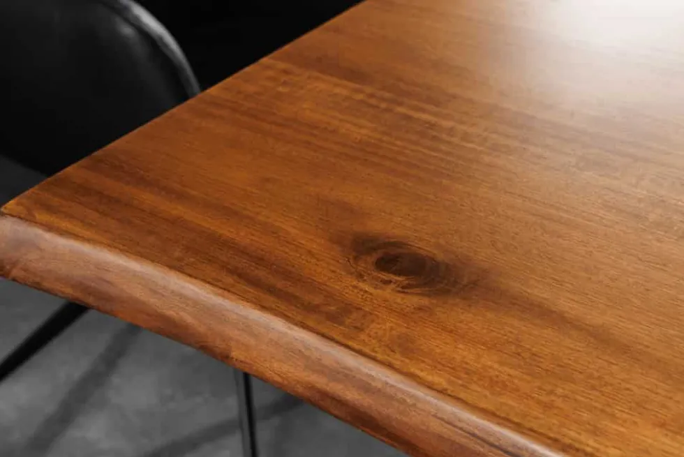 Massiver Esstisch GENESIS 200cm braun Akazienholz schwarz X-Gestell Baumkante