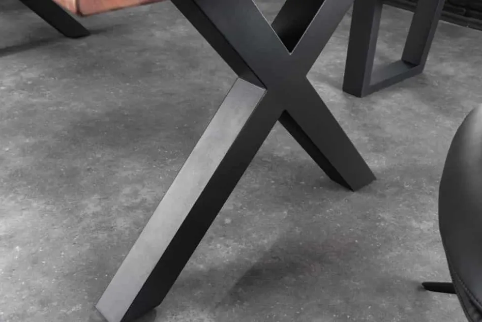 Massiver Esstisch GENESIS 200cm braun Akazienholz schwarz X-Gestell Baumkante