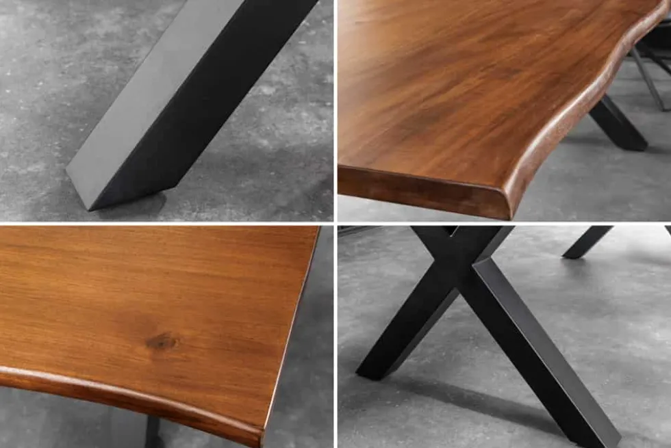 Massiver Esstisch GENESIS 200cm braun Akazienholz schwarz X-Gestell Baumkante