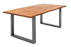 Massiver Esstisch GENESIS 200cm braun Akazienholz Baumkante Eisengestell Industrial