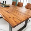 Massiver Esstisch GENESIS 180cm braun Akazienholz Baumkante Eisengestell Industrial