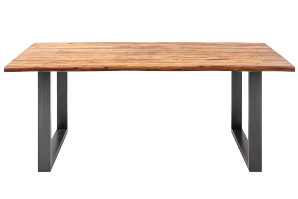 Massiver Esstisch GENESIS 180cm braun Akazienholz Baumkante Eisengestell Industrial
