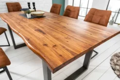 Massiver Esstisch GENESIS 160cm braun Akazienholz Baumkante Eisengestell Industrial