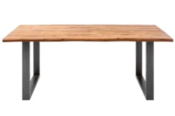 Massiver Esstisch GENESIS 160cm braun Akazienholz Baumkante Eisengestell Industrial