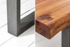 Massiver Esstisch GENESIS 160cm braun Akazienholz Baumkante Eisengestell Industrial