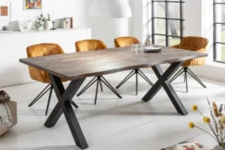Massiver Esstisch GENESIS VINTAGE 200cm braun Akazienholz schwarzes X-Gestell Baumkante