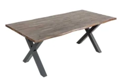 Massiver Esstisch GENESIS VINTAGE 200cm braun Akazienholz schwarzes X-Gestell Baumkante
