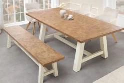Massiver Esstisch HAMPTONS 200cm hellbraun creme Pinienholz
