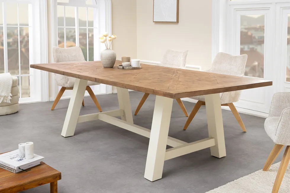 Massiver Esstisch HAMPTONS 200cm hellbraun creme Pinienholz