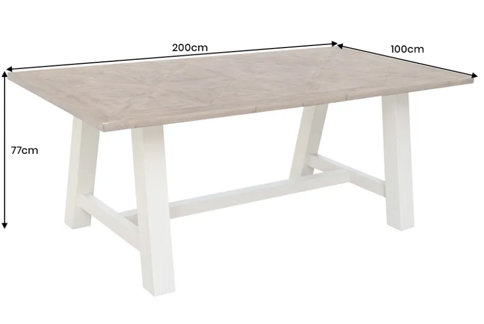 Massiver Esstisch HAMPTONS 200cm hellbraun creme Pinienholz
