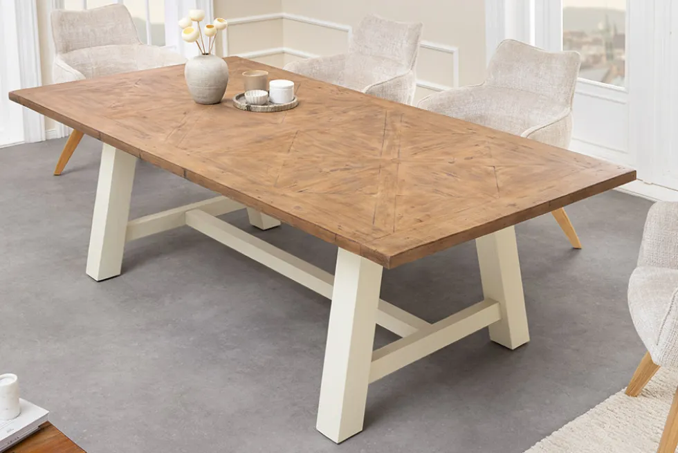 Massiver Esstisch HAMPTONS 200cm hellbraun creme Pinienholz
