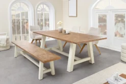 Massiver Esstisch HAMPTONS 165cm hellbraun creme Pinienholz