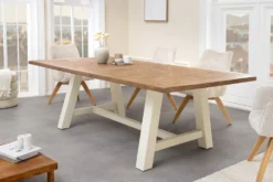 Massiver Esstisch HAMPTONS 165cm hellbraun creme Pinienholz