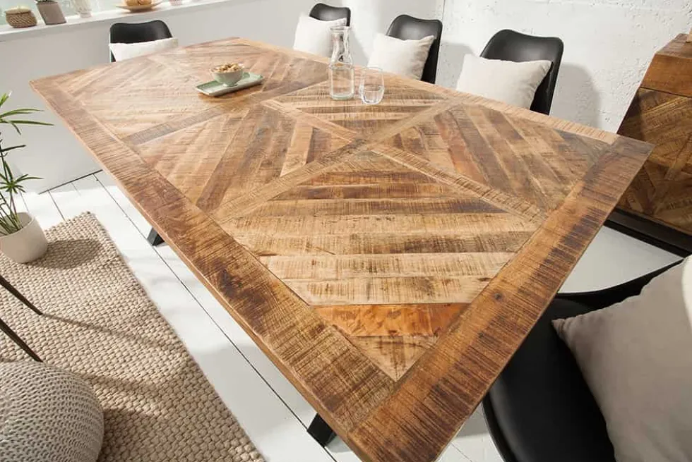 Massiver Esstisch INFINITY HOME 160cm natur schwarz Mangoholz Industrial Design X-Gestell