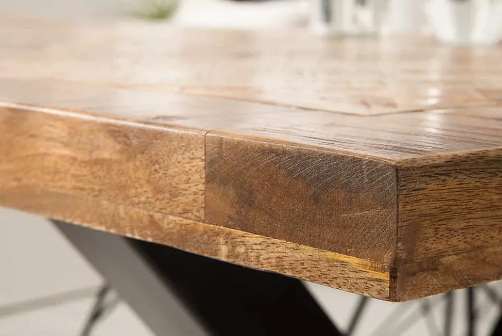 Massiver Esstisch INFINITY HOME 160cm natur schwarz Mangoholz Industrial Design X-Gestell