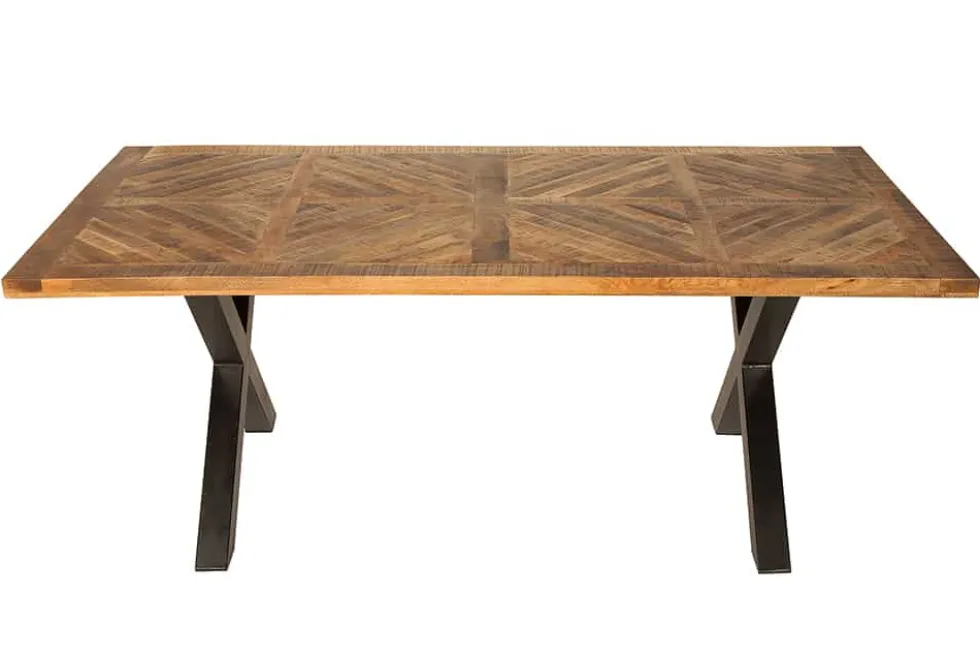 Massiver Esstisch INFINITY HOME 160cm natur schwarz Mangoholz Industrial Design X-Gestell