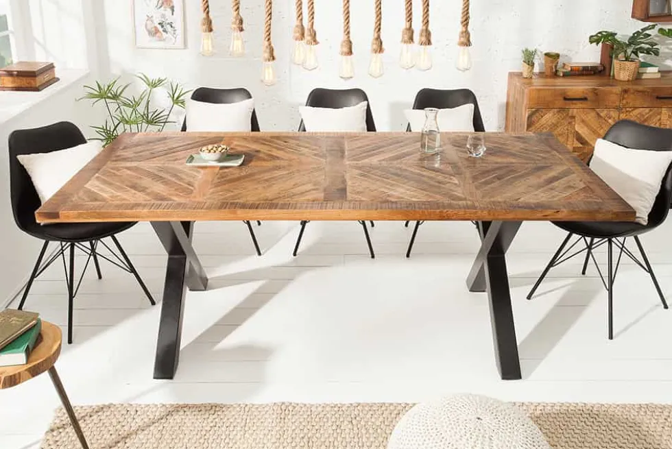 Massiver Esstisch INFINITY HOME 160cm natur schwarz Mangoholz Industrial Design X-Gestell
