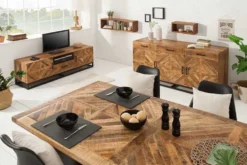 Massiver Esstisch INFINITY HOME 200cm natur schwarz Mangoholz Industrial Design X-Gestell
