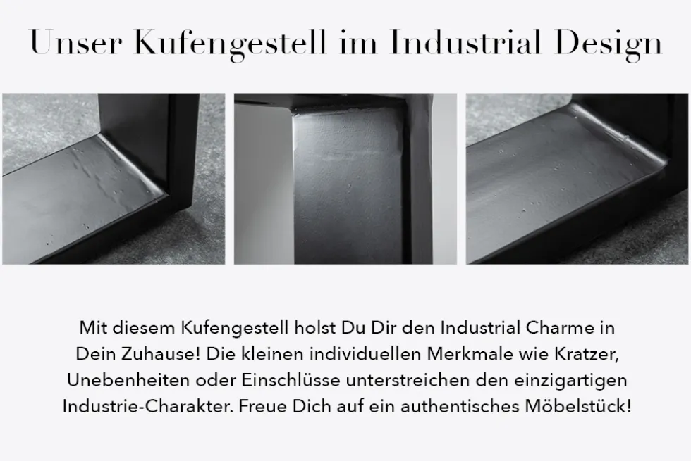 Massiver Esstisch IRON CRAFT 120cm Mangoholz schwarzes Eisengestell Kufe Industrial Design