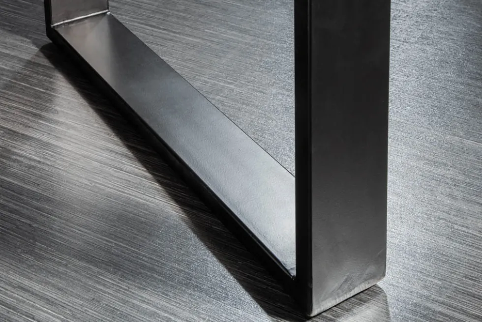 Massiver Esstisch IRON CRAFT 140cm Mangoholz schwarzes Eisengestell Kufe Industrial Design