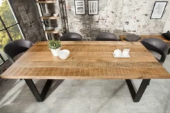 Massiver Esstisch IRON CRAFT 200cm natur Mangoholz Eisen Kufengestell Industrial Design