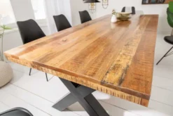 Massiver Esstisch IRON CRAFT 200cm natur Mangoholz Industrial Design X-Gestell schwarz Metall