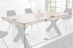 Massiver Esstisch IRON CRAFT 200cm natur Mangoholz Industrial Design X-Gestell schwarz Metall