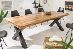 Massiver Esstisch IRON CRAFT 200cm natur Mangoholz Industrial Design X-Gestell schwarz Metall