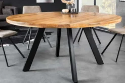 Massiver Esstisch IRON CRAFT 140cm natur rund Mangoholz Metall Industrial Design