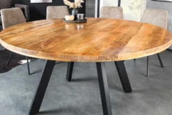 Massiver Esstisch IRON CRAFT 140cm natur rund Mangoholz Metall Industrial Design