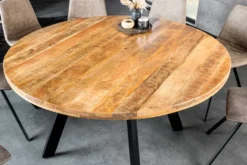 Massiver Esstisch IRON CRAFT 140cm natur rund Mangoholz Metall Industrial Design