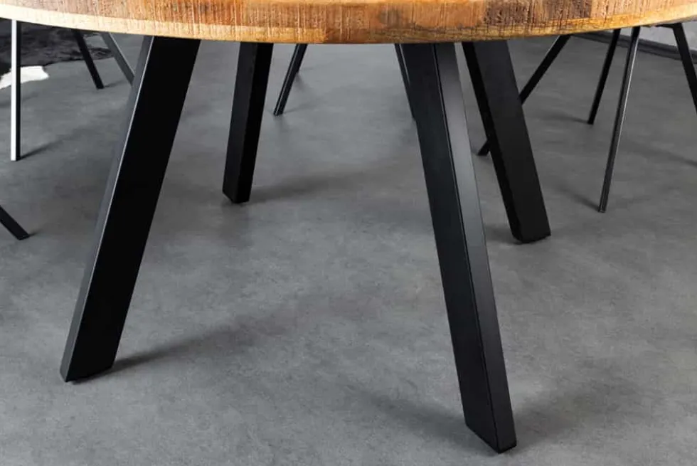 Massiver Esstisch IRON CRAFT 140cm natur rund Mangoholz Metall Industrial Design
