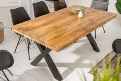 Massiver Esstisch IRON CRAFT 140cm Mangoholz schwarz Metall Industrial Design