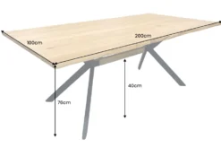 Massiver Esstisch LOFT 200cm natur Eichenholz schwarzes Eisengestell Industrial