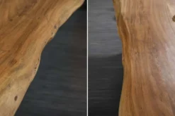 Massiver Esstisch MAMMUT 300cm natur Akazie schwarz Metall Baumkante 5cm Tischplatte