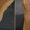 Massiver Esstisch MAMMUT 160cm natur Akazie schwarz X-Gestell Baumkante