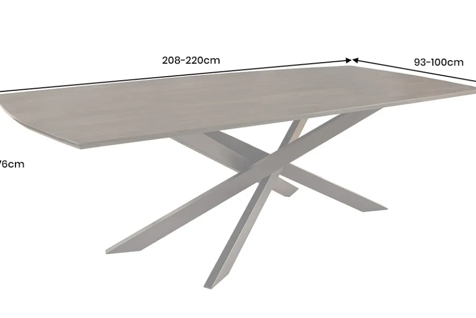 Massiver Esstisch SIGNUM 220cm dunkelbraun Mangoholz Bootsform Sterngestell