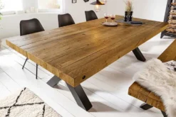 Massiver Esstisch THOR 240cm vintage braun recyceltes Pinienholz Industrial Design X-Gestell