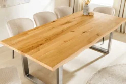 Massiver Esstisch WILD OAK 200cm natur silber Wildeiche Baumkante Edelstahl U-Gestell