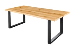 Massiver Esstisch WILD OAK 200cm natur schwarz Wildeiche Baumkante Metall U-Gestell
