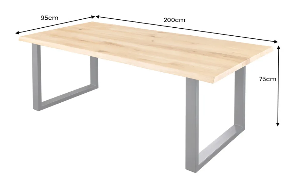 Massiver Esstisch WILD OAK 200cm natur schwarz Wildeiche Baumkante Metall U-Gestell