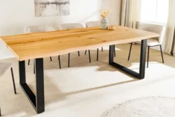 Massiver Esstisch WILD OAK 200cm natur schwarz Wildeiche Baumkante Metall U-Gestell