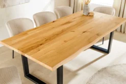 Massiver Esstisch WILD OAK 200cm natur schwarz Wildeiche Baumkante Metall U-Gestell